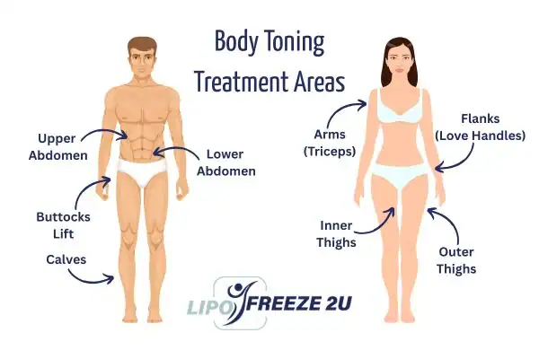 Graphic showing where you can have Body toning Treatment Derby on your body
